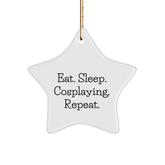 Funny Cosplaying Gifts from Friends for Cosplaying Men Eat. Sleep. Cosplaying. Repeat., Star Ornament, Christmas Unique - Image 1